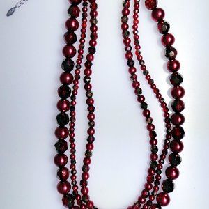 Vintage ESMOR necklace, rich red beads, variety